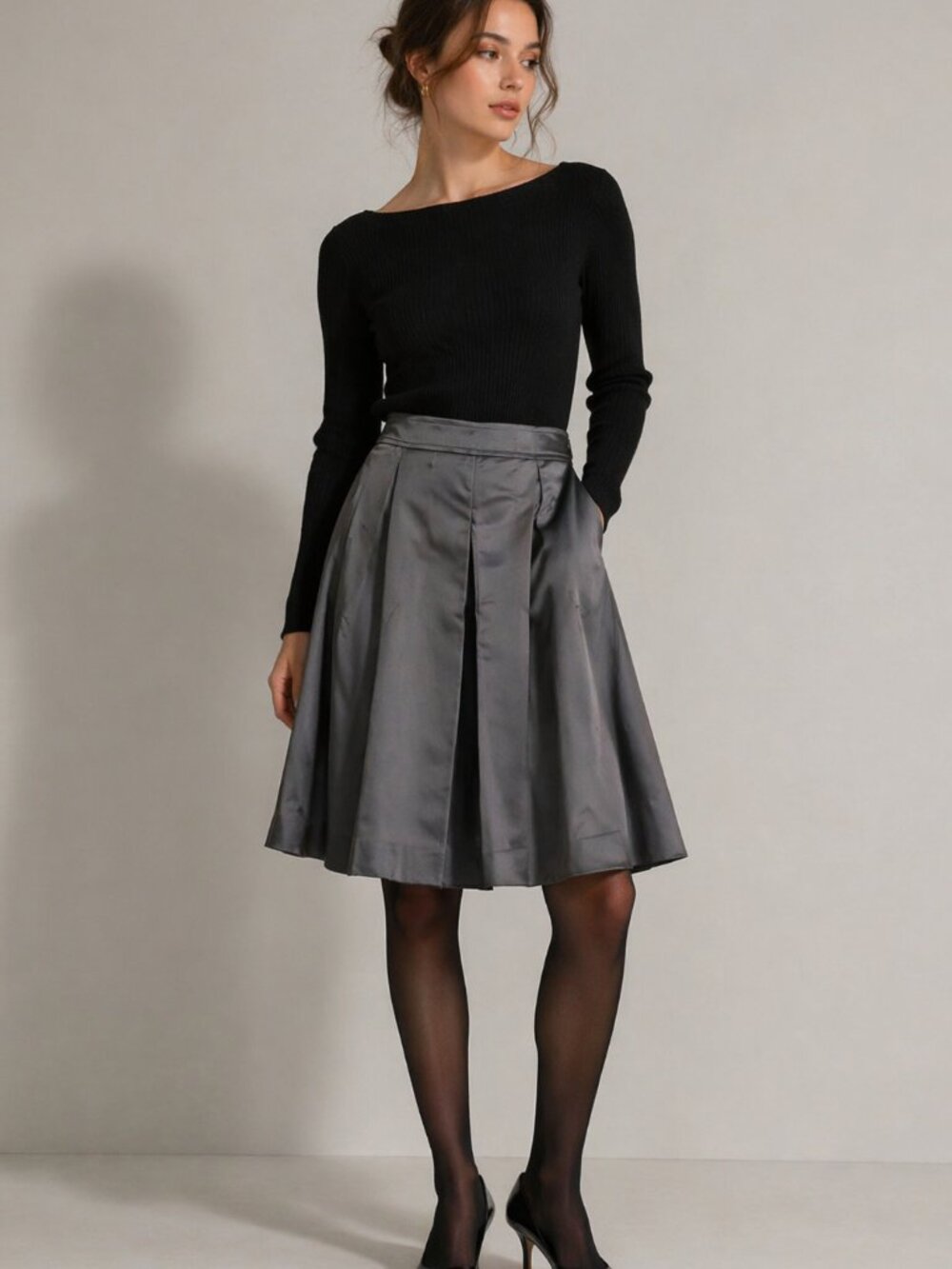 Etro Green A-Line Pleated Midi Skirt